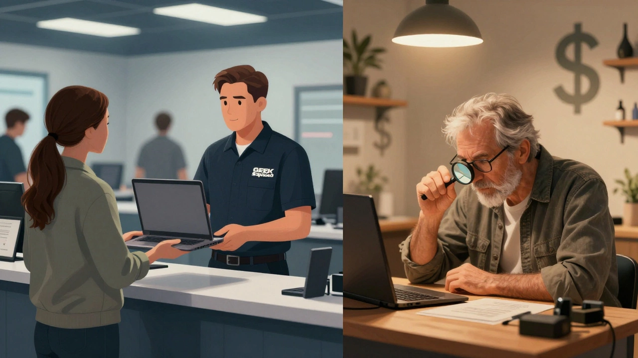 Comparison of corporate repair center versus independent tech shop