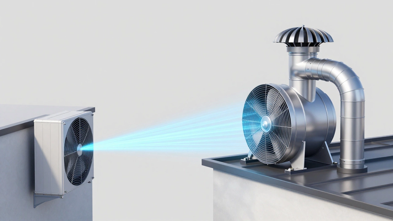 Comparison between an axial wall fan and a centrifugal fan with ducting