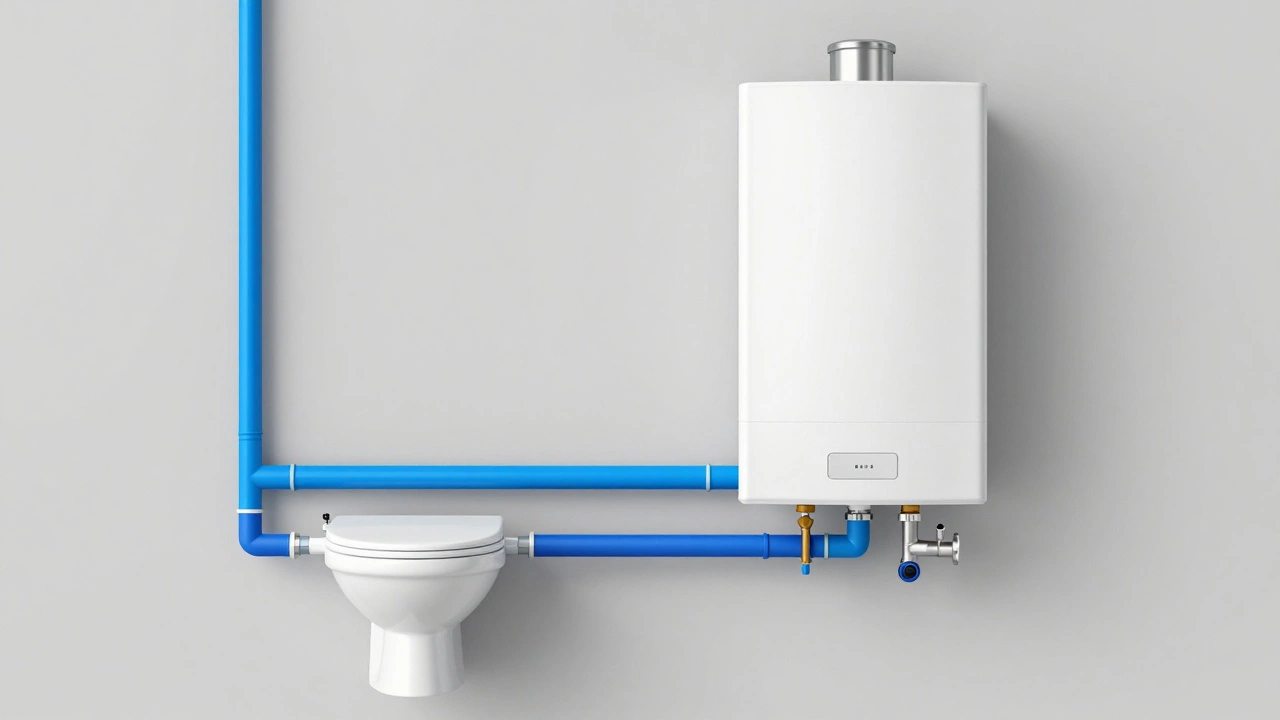 Conceptual diagram showing separate water paths for the toilet and the boiler