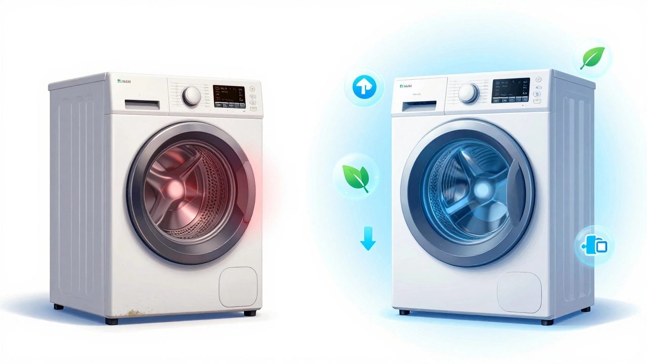 Comparison of an inefficient old dryer versus a modern energy-saving model
