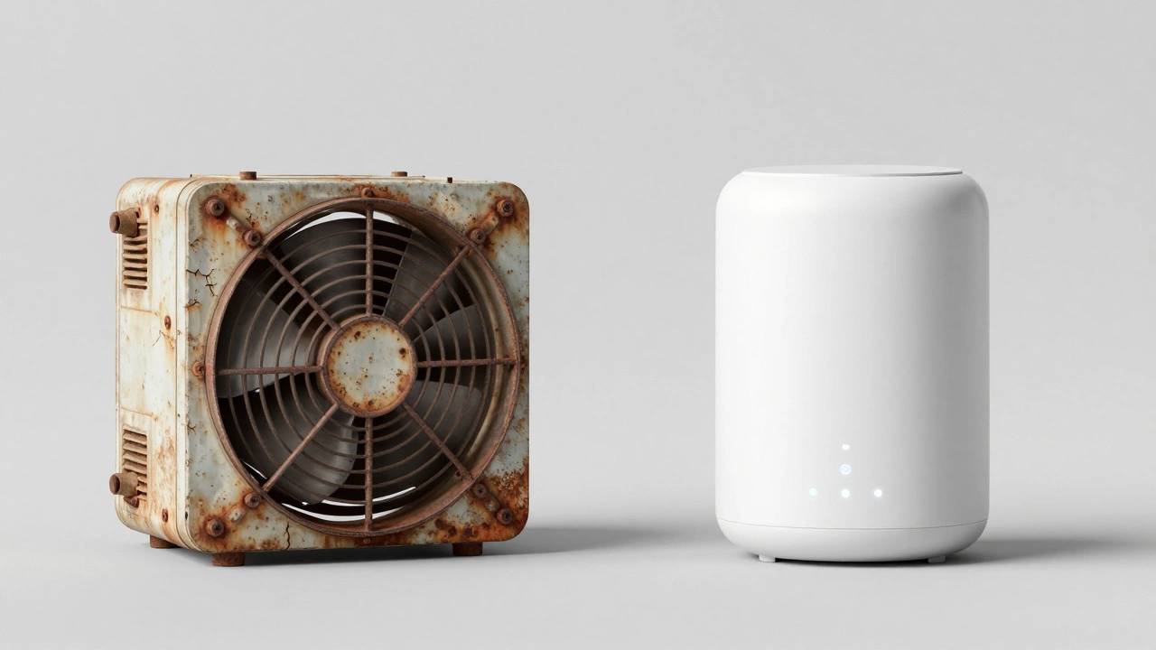 Comparison of old corroded fan vs new smart ventilation unit