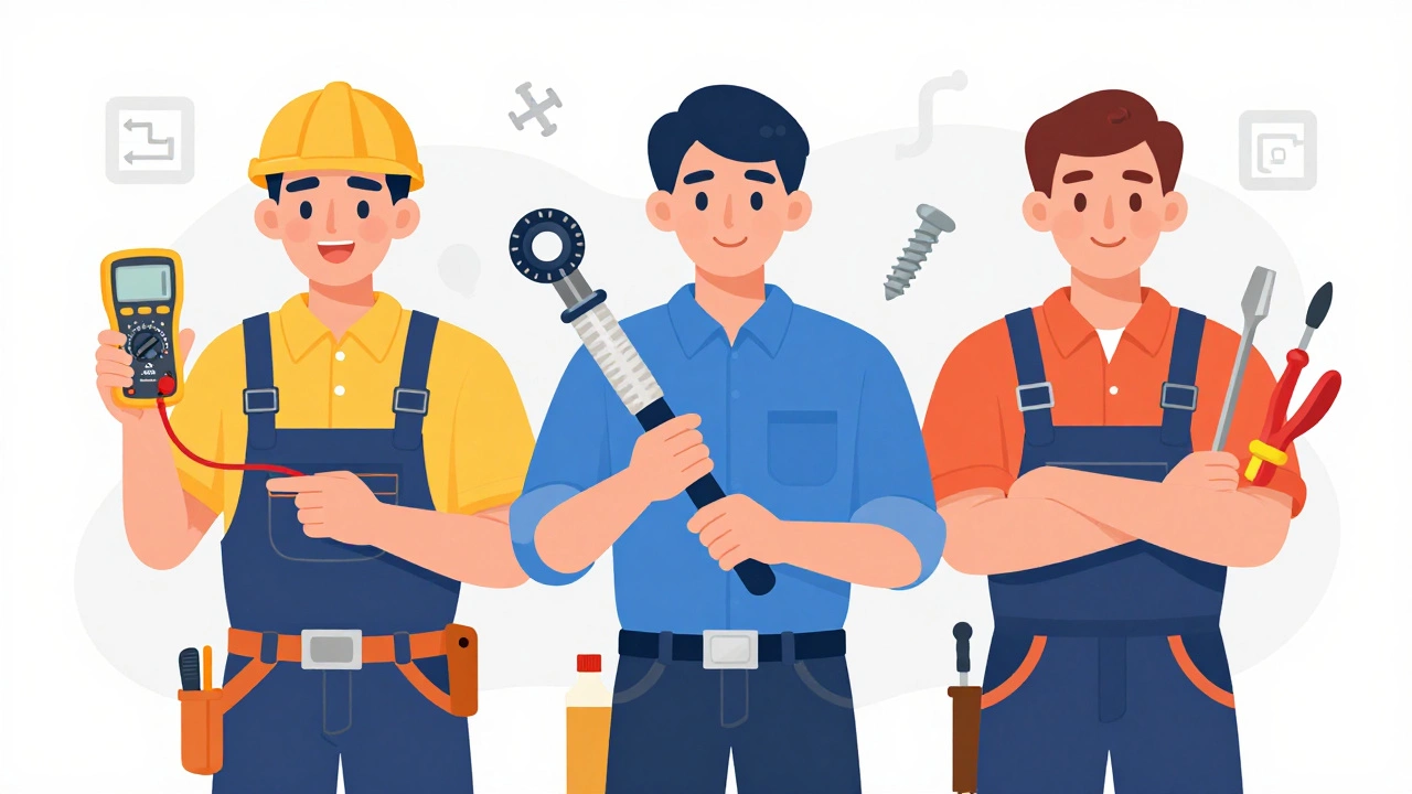 Illustration of electrician, plumber, and handyman tools