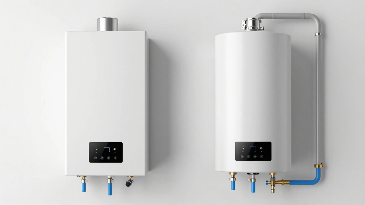 Side-by-side comparison of a combi boiler and a system boiler setup.