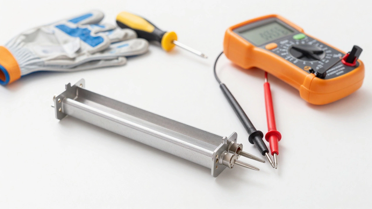New oven element being tested for continuity with a multimeter