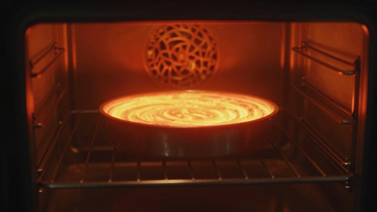 Oven heating element glowing bright orange-red during preheat cycle