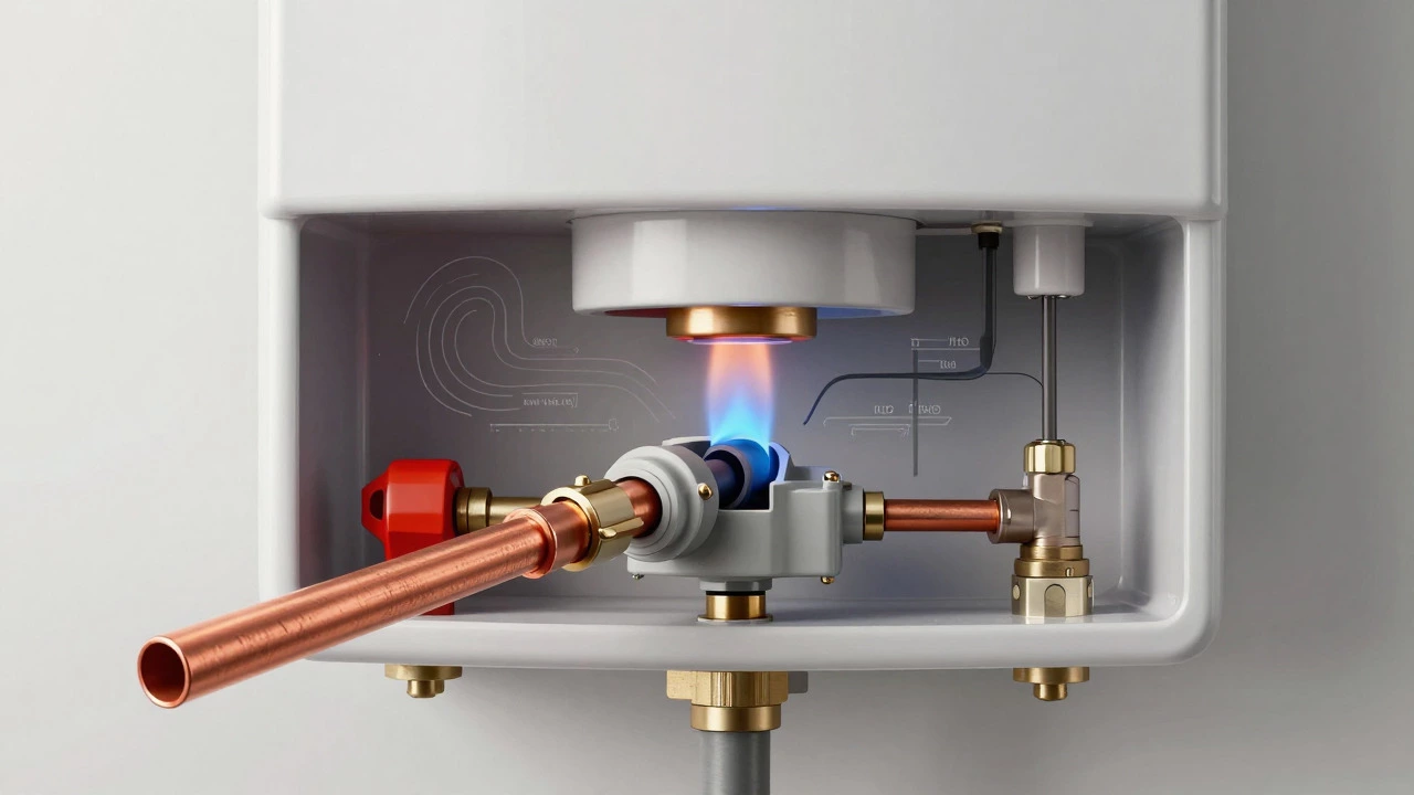 Diagram of thermocouple and pilot flame in water heater